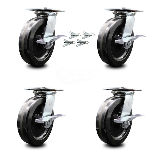 8 Inch Phenolic Caster Set with Ball Bearing and Brakes/Swivel Locks SCC